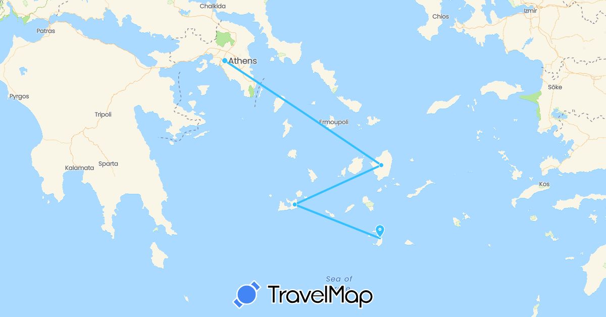 TravelMap itinerary: plane, boat in Greece (Europe)